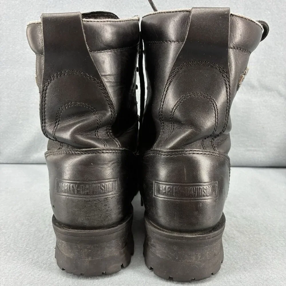 Harley Davidson Men’s Black Leather Motorcycle Biker Boots Size 9 Buckle Lace
